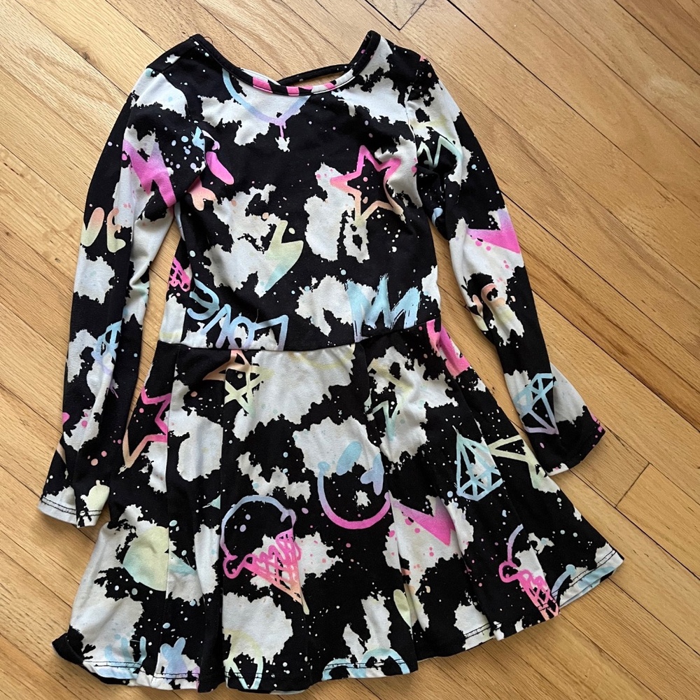 PixieLane Girls Black White Rainbow Graffiti Long Sleeve Dress Size 7